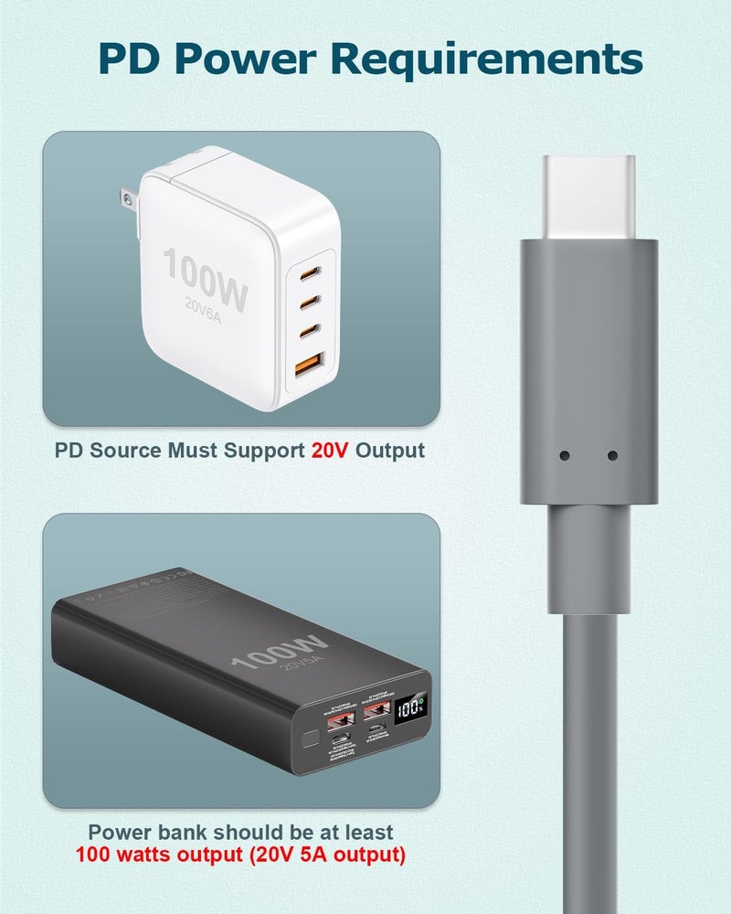 Gunovy كابل ستارلينك ميني 10 قدم كابل طاقة USB C إلى DC ستارلينك ميني 18AWG PD 100W إدخال كابل طاقة USB نوع C إلى كابل طاقة أسطواني 5.5 * 2.1 مم متوافق مع بنك الطاقة 100W+ مصدر PD مقاوم للماء رمادي 10 قدم/3 متر - Image 5